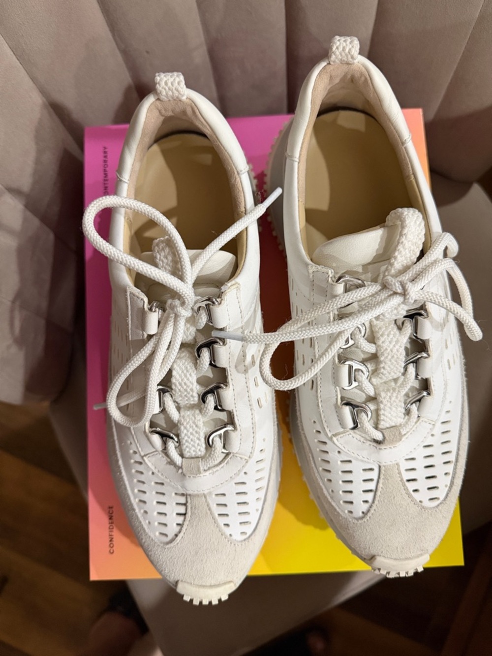 4ccccees Women’s White Perforated Lace-Up Sneakers